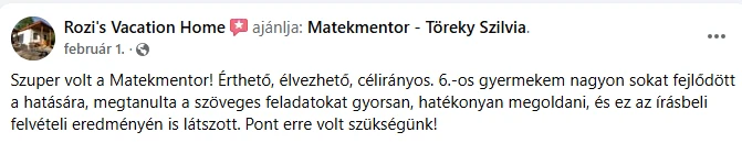 Rozi Facebook-ajánlása a Matekmentorról